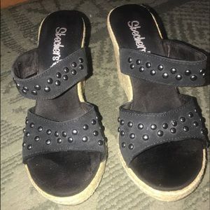 skecher black rope wedges
